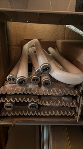 Open Case of General Electric Fluorescent Light Bulbs, 12  U Shaped Bulbs in Box,F40SP41-U-3 Mod-U-Line