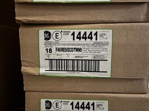 Box of General Electric Fluorescent Light Bulbs, 18 Bulbs, F40-RES-ECO-TWN9, 40 Watts, 4100K, Medium Bi-Pin