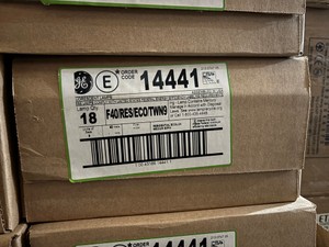 Box of General Electric Fluorescent Light Bulbs, 18 Bulbs, F40-RES-ECO-TWN9, 40 Watts, 4100K, Medium Bi-Pin