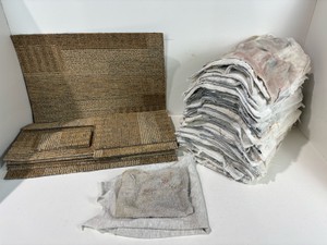 Lot of carpet squares, drop cloths, and absorbent rags