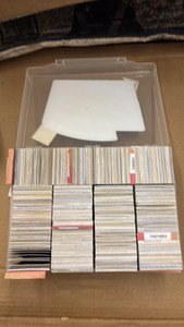Big Plastic Box Filled With Football Cards, Organized by Team, Panthers, Raiders, Colts, Saints, Cardinals and Chargers, Cards are From 1990s and 2000s