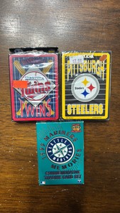Three Decks of Playing Cards Featuring Minnesota Twins, Pittsburgh Steelers and Seattle Mariners Baseball Players