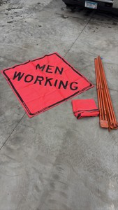 (2) Men Working Roll-up signs with tripod stands