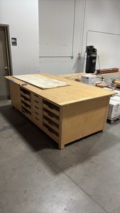 Wood Flat File Storage Cabinet wth center drawers