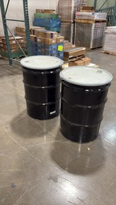 (2) Uline Lined Lever-Lock Steel 55-gallon drums