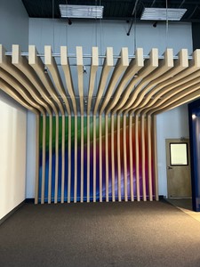 Decorative Acoustic Slat Sound Wall with lighting.