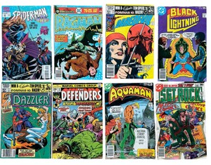 Spiderman Web of Life, Ragman, Daredevil, Black Lightning, Dazzler, The Defenders, Aquaman, & SGT Rock Comics