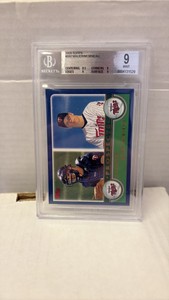 2003 Topps Joe Mauer and Justin Morneau Dual Rookie Card Beckett Graded 9 MINT, Two Minnesota Twins Legend Rookies on the Same Card