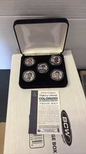 Minnesota Twins Coin Team Set, Rare Colorized Minnesota Star Quarters Featuring Joe Mauer, Justin Morneau, Ron Gardenhire, Johan Santana and Torii Hunter, Comes With Original Plastic Cases and Original Box With Certificate of Authenticity