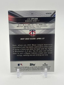 2022 Bowmans Best Joe Ryan Rookie Card Minnesota Twins