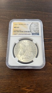 1921 MS63 Morgan 1$ coin NGC 100th anniversary banner