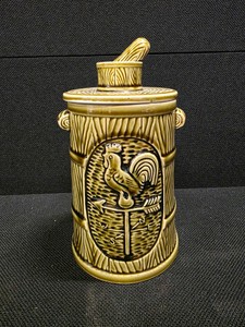 Vintage Olive Green Ceramic Rooster Weathervane Cookie Jar (Butter Churn Style)