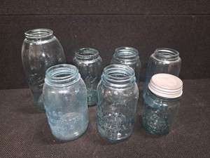Set of 7 Assorted VINTAGE Mason Jars