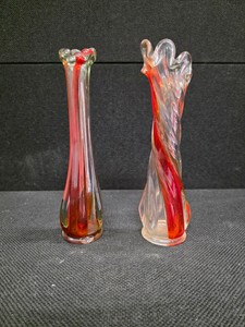 Vintage Stretch Art Glass Vase Cranberry Amberina Red to Clear