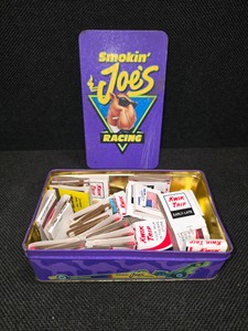 Vintage 1994 Smokin Joes Racing Tin, full of match-packs