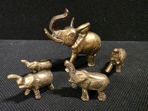 Set of 5 Brass Elephants