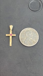 14K Gold .47Gram Cross with a Ruby