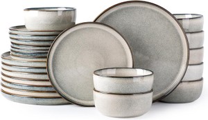 Ceramic Dinnerware Set for 8 People, 24 Pieces, Bowls and Plates GB Home Brand, Green-Wheat Color,  RETAIL $140.00