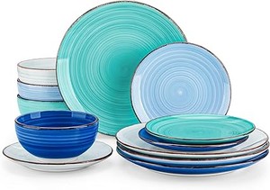 Vancasso Bonita Blue Dinnerware Set, 12-Piece Set for 4 People, Bowls, Small Plates and Big Plates. RETAIL $60.00