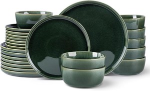Ceramic Dinnerware Set for 8 People, 24 Pieces, Plates and Bowls, GB Home Brand, Green Color RETAIL $140.00