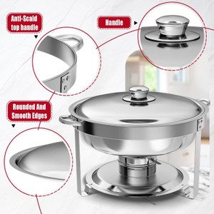 Chafing Dish Buffet Set of 6, Includes Both 5QT Rounds and 8QT Rectangular Stainless Steel Chafers for Buffets, Catering, Parties, Weddings and More, Imacone Brand, RETAIL $190.00