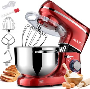 Tabletop Food Mixer, 6.5 QT 660W 6-Speed Tilt-Head, Kitchen Electric Mixer with Stainless Steel Bowl, Dough Hook, Whisk, Beater, Egg White Separator, Metalic Red Color RETAIL $200.0