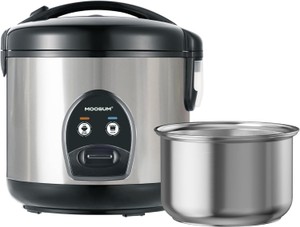 Electric Rice Cooker With One-Touch for Asian Japanese Sushi-Grade Rice, Five Cup Uncooked Size Capacity, Stainless Steel Inner Pot, Removable Inner Cover RETAIL $60.00