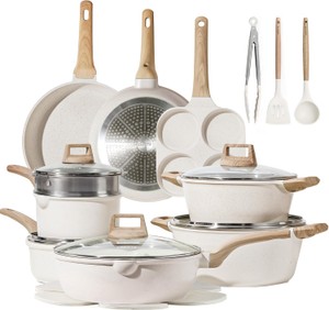 21-Piece Pots and Pans Nonstick Cookware Set White Color, Granite Induction Set With Frying Pans and Saucepans PFOS and PFOA Free RETAIL $130.00