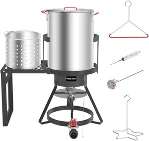 Turkey Fryer, 30QT With Basket, Outdoor Propane Deep Fryer With Burner Stand 50,000 BTU Cast Iron Burner and Steamer,