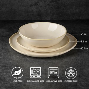 Ceramic Dinnerware Set, Handmade Reactive Glaze Stoneware Plates and Bowls Sets, Highly Scratch Resistant  Dishwasher & Microwave Safe Dishes Set, Service for 4 (12pc)