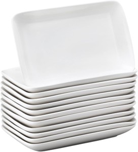 12 Piece Set of 10-Inc Rectangular Salad Plates, White Color, Very Elegant Look, Great for Salads, Desserts, Appetizers, Great for Parties, Weddings, Home Use and More