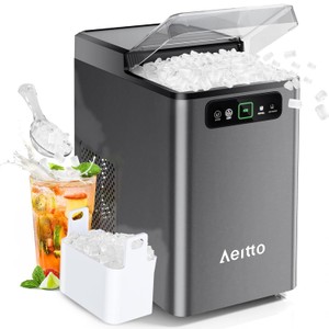 Aeitto Nugget Ice Maker 40Lbs24H, Countertop Soft Chewable Ice Pebble Ice Machine, One-Click Operation, Auto Self-Cleaning Ice Makers with Scoop & Basket for Home, Office, Kitchen, Party Black Color