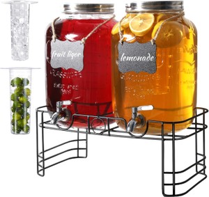 2-Gallon Drink Dispensers for Parties, Two Pack, Two Beverage Dispeners With Stand and Chalkboard Signs for Labeling the Drinks