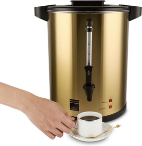 6-Liter Coffee Urn, Hot Beverage Dispenser, Hot Water, Commercial Grade Double Wall, Stainless Steel, Electric Coffee Percolator, Large Coffee Maker for Parties, Home, Catering, Holds 38-Cuts Gold Color