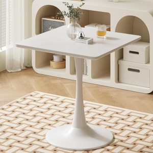 White Square Tulip Table for 2 People, 24-Inch Small Dining Table With Pedestal Base, Mid-Century Modern Tulip Table, Great for Living Room, Cafe Coffee, Office, Bistro, Pub, Bar and More.