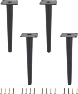 Four Pack of Furniture Legs, Black Metal Round Tapered Heavy Duty, Great for Bar, Bed, Table, Chairs, Couch, Create Your Own Artistic Furniture, 55 Centimeters22 Height