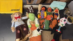 Vintage Halloween Decorations, Four Different Stuffed and Upright Standing Figures