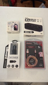 BLUETOOTH XL wireless speaker, Trend Micro USB Home Kit and LED selfie light, Billboard Car Charger
