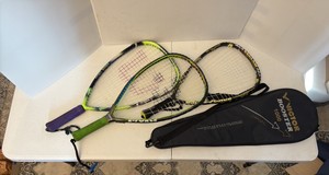 (3) E-FORCE rackets and (1) Victor Booster 1000 Racket in case