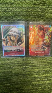 One Piece Trafalgar Law TCG The Azure seas seven foil, & Portgas.D.Ace (2cards)