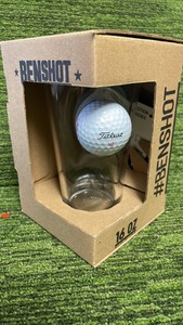 Benshot 16 ounce glass with embedded golf ball handcrafted in Wisconsin