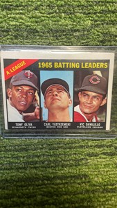 1966 Topps Tony Oliva, Carl Yastrzemski Vic Davallo American League batting leaders