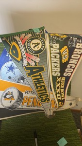 Random assortment of mixed sports pendants with Super Bowl pennant