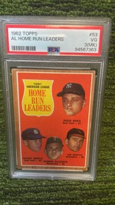 1962 Topps AL home run leaders Mantle, Maris, Killebrew PSA graded 3(MK)
