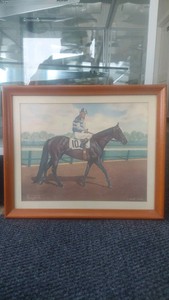 allen brewer jr 1961 lithograph featuring Kentucky derby winner carry back