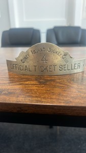 antique Coney Island jockey club official ticket seller hat badge