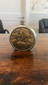 vintage pewter horse racing flask