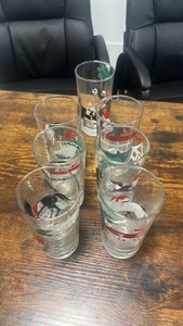 vintage hand painted horse racing themed drinking glasses