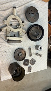 LATHE steady rest, lathe faceplate, and gears