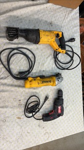 DEWALT grinder and sawzall, and Drill Master drill